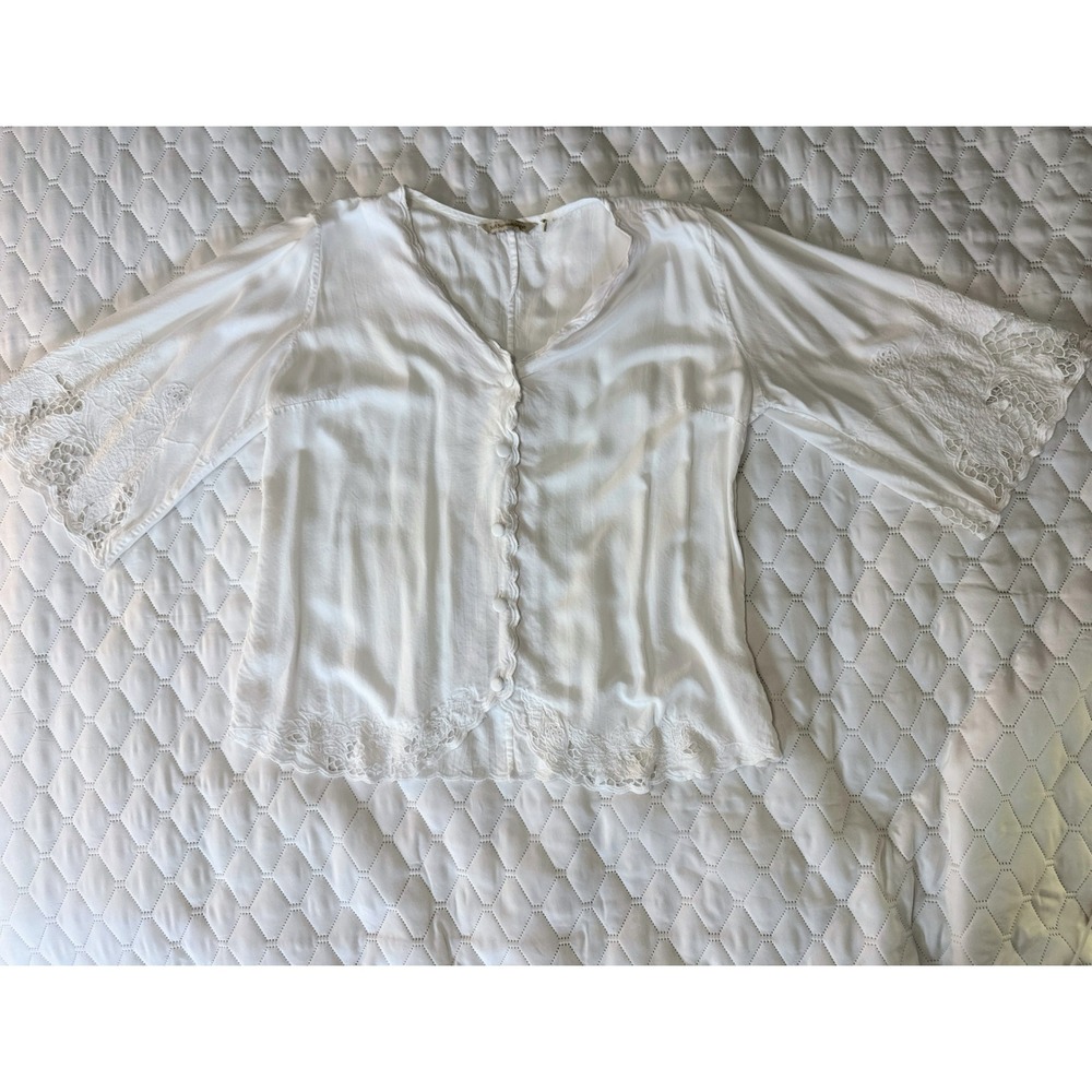 Soft Surroundings Blouse Womens Large Lace Trim Bell Sleeve Rayon
